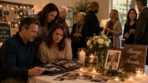 Family sharing memories during a memorial gathering for cremation services in Charlotte, NC